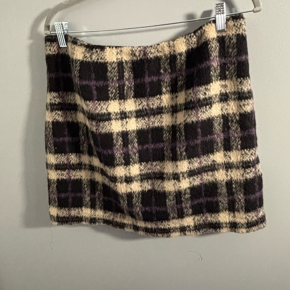 Boston Proper Black and Cream Plaid Mini Skirt